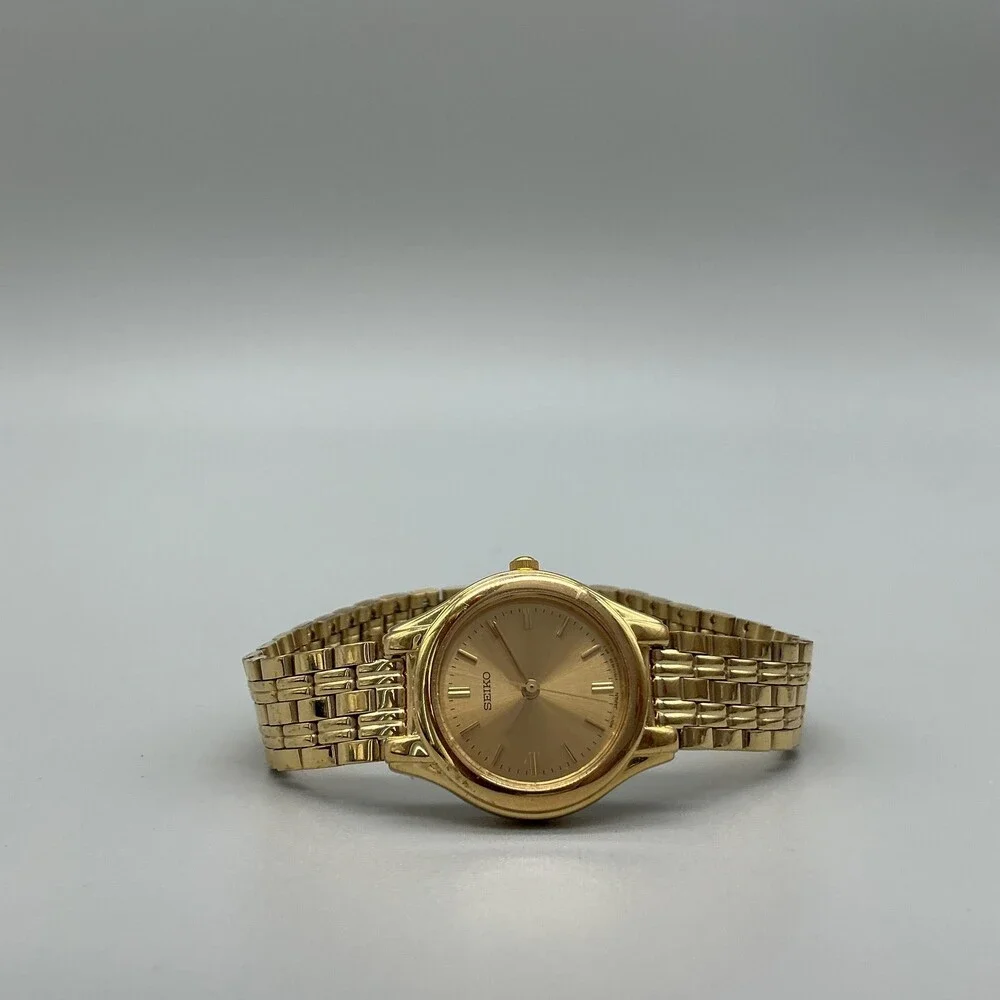 Seiko Womens Watch 24mm Gold Tone Round Dial V700-2K00 New Battery 7.5